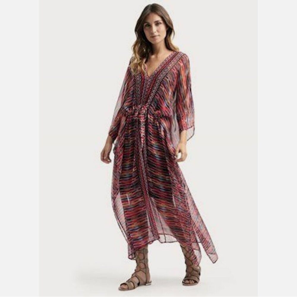 Ella Moss Citra Silk Chiffon Long Caftan Dress